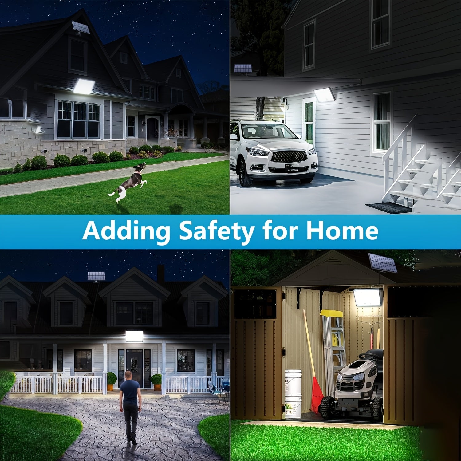 4 Pack 400 LED Outdoor Solar Light, Courtyard Wall Light with Motion Sensor, Solar Street Light, IP65 Protection Rating, Automatic Dusk-to-Dawn Illumination, Perfect for Home Garden Pathway Lighting, No Wiring Needed