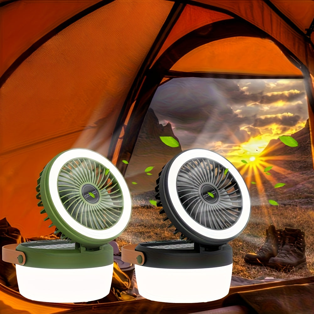1pc Solar LED Light Rechargeable Outdoor Travel Fan Flashlight, New Portable Solar Camping Folding Fan Light, Desktop Camping Handheld Electric Lamp, USB Port Electronic Fan, Outdoor Camping Accessories