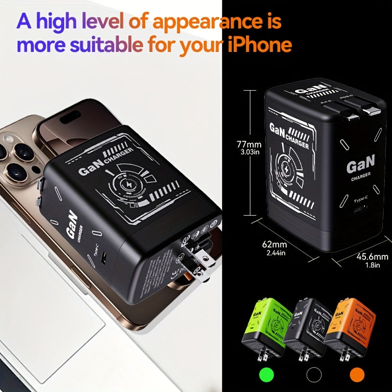 PD3.0 Rapid Charging 35W Gan 3-In-1 - Includes 2 Retractable 47.24inch Cables And 1 Type-C Port, a Versatile Fast Charging Plug Compatible with Multiple Fast Charge Devices, Compact And Portable, Featuring Dual Charging Cables of 47.24inch