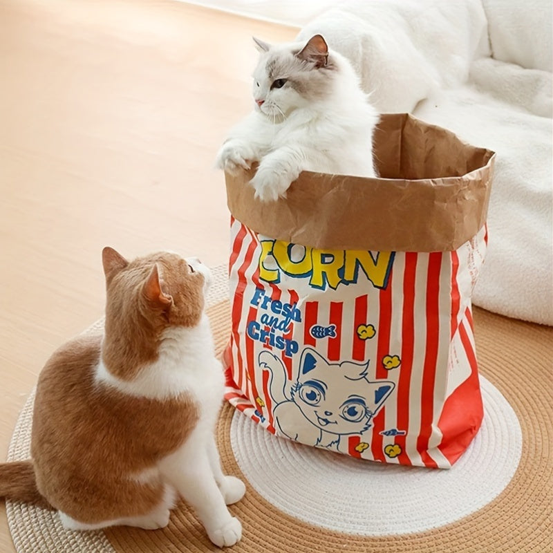 耐用又趣味的猫玩具：卡通爆米花袋，用于与您的猫或狗互动和玩耍 - 无需电池