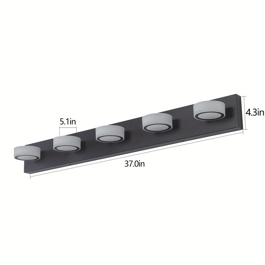 37-Inch 5-Light Bathroom Vanity Light, Elegant Modern Bathroom Wall Light, 360° Rotatable Vanity Light, with LED Light Source and Acrylic Shade, Dimmable, Suitable for Bathroom, Living Room, Bedroom (Black)