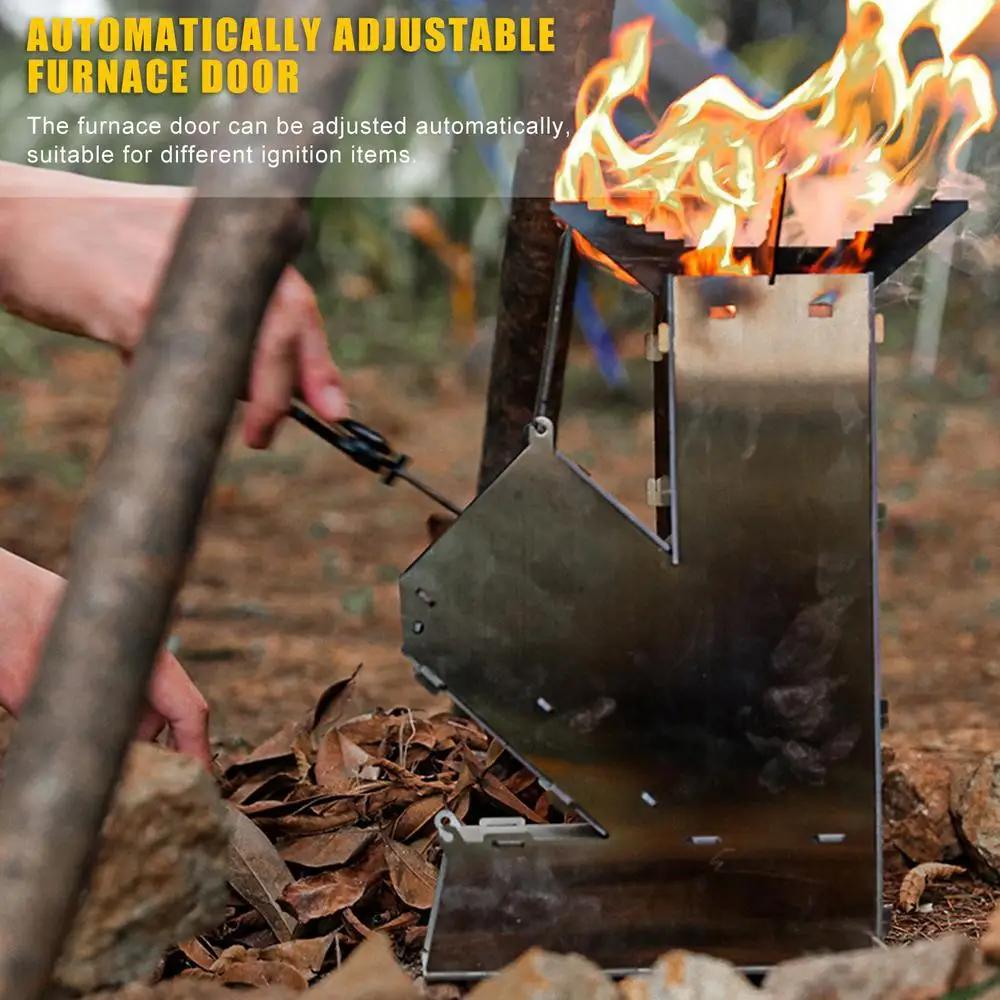 Portable Stainless Steel Outdoor Rocket Stove – Foldable Wood-Burning Camping Stove with Chimney Effect, Lightweight Wood-Burning Cooker for Camping, BBQ, Backyard – No Propane Needed, Ash-Free Operation, Includes Storage Bag
