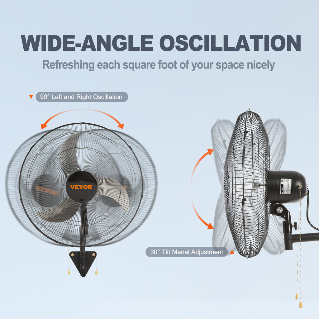 VEVOR Wall Mount Fan, 1/2 Pack, 18 Inch Oscillating, 3 Speed Settings, Max 4000 CFM, Industrial Indoor Fan, Ideal for Commercial, Residential, Warehouse, Greenhouse, Workshop, Basement, Garage, Black
