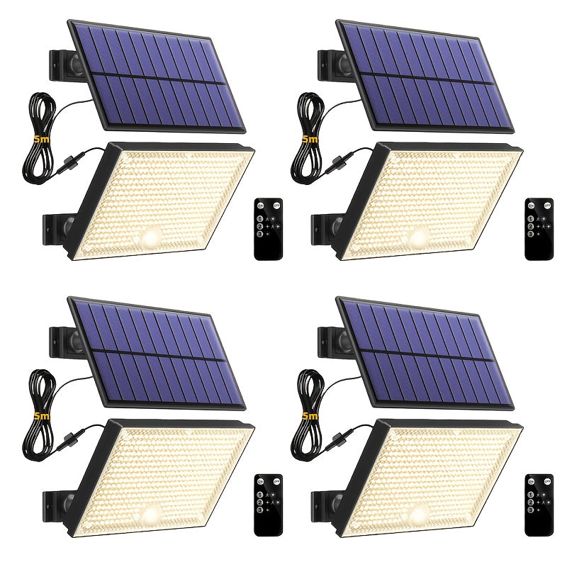 4 Pack 400 LED Outdoor Solar Light, Courtyard Wall Light with Motion Sensor, Solar Street Light, IP65 Protection Rating, Automatic Dusk-to-Dawn Illumination, Perfect for Home Garden Pathway Lighting, No Wiring Needed