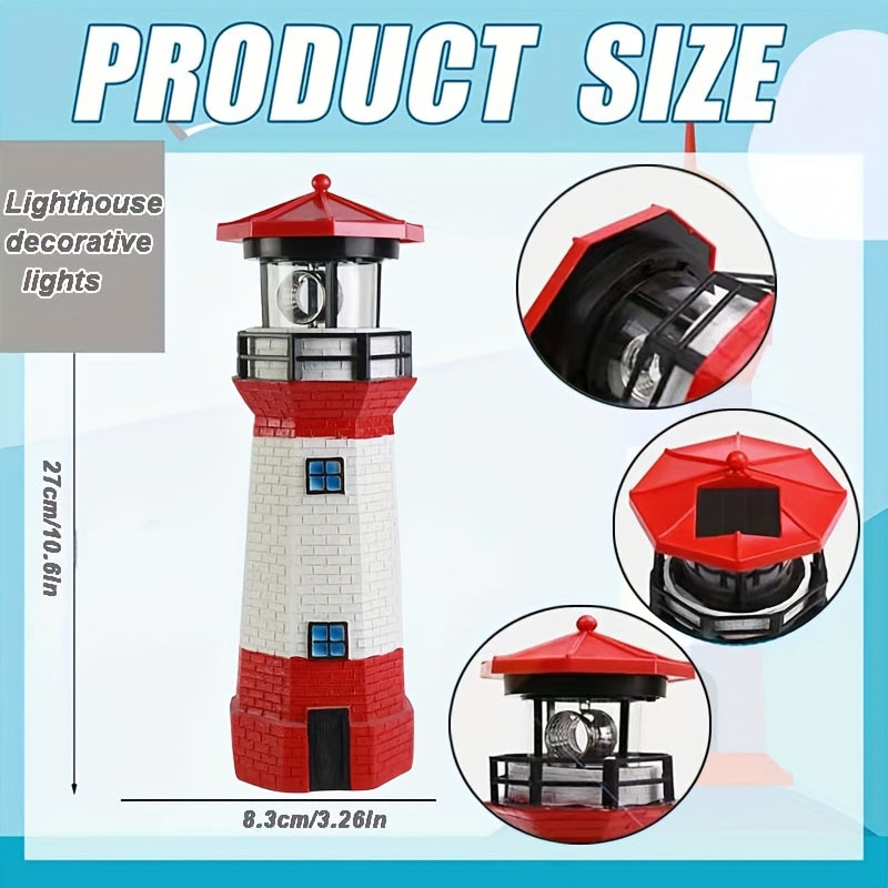 olar Lighthouse Garden Outdoor Statue, IP44 Waterproof, Solar Outdoor Light, Automatically Rotating Solar Light, Suitable for Garden, Courtyard, Patio, Ground, Christmas Furniture Decoration, Halloween Decoration, Tabletop Decoration