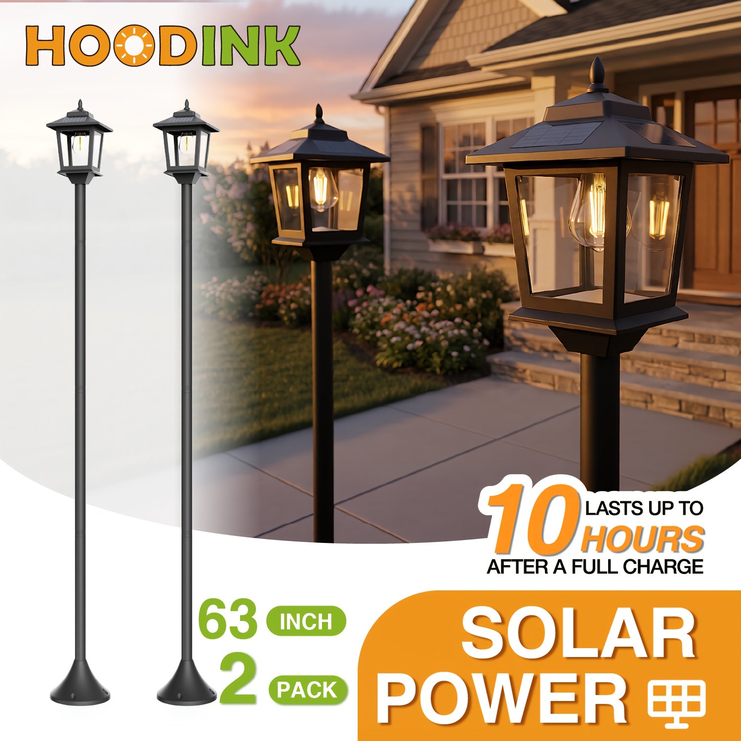 63" Solar Lamp Post 2 Pack, Glass Solar Post Lamp, Auto On/Off 3000K 20LM Warm White Light, Outdoor Waterproof Light, Outdoor Pole Light, Courtyard Floor Lamp, Warm White Light