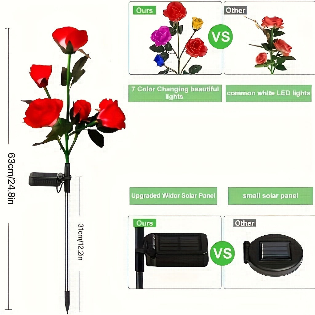 Solar Garden Light – Latest Version Outdoor Solar Light, 7-Color Changing Rose Light, Garden Decoration, Larger Solar Panel, More Realistic Rose Flower (4-Pack) (2-Pack)