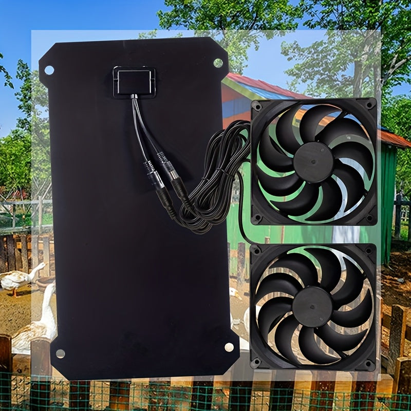 Solar Panel & Solar Fan Set, 20W Black Dual Fan, Solar Powered Outdoor Air Circulation Ventilation Exhaust Kit, Suitable for RV Travel, Camping, Pet House, Window, Chicken Coop, Greenhouse, Shed
