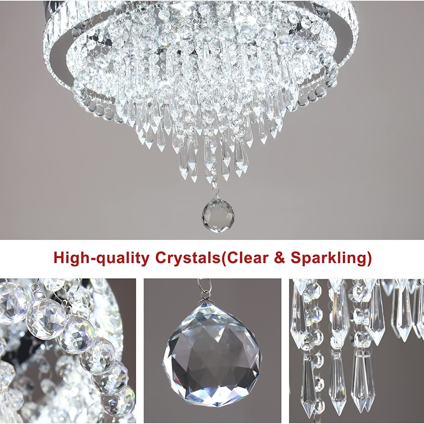 19.7-Inch Crystal Chandelier Crystal Ceiling Light LED Recessed Light Modern Pendant Light Suitable for Living Room Bedroom Dining Room (Cool White), Bedroom Chandelier, Fashion Chandelier, Elegant Chandelier