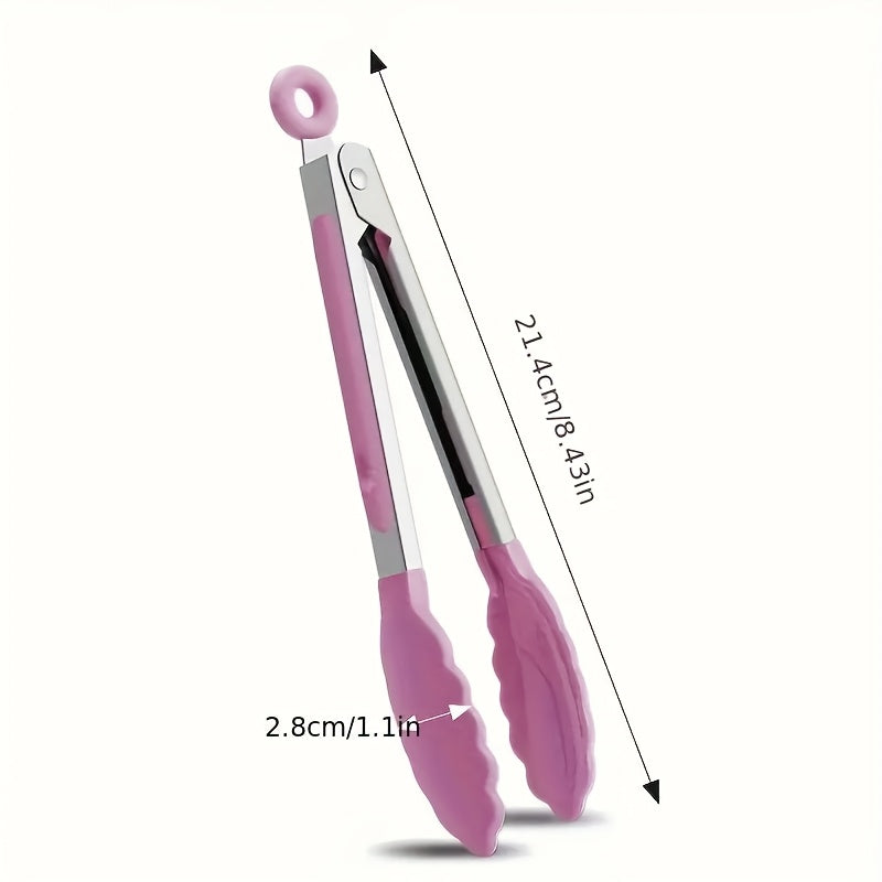 1PC Stainless Steel Food Tongs with Nylon Grip, 7 Inch Mini Heat Resistant Non-slip BBQ Tongs, Lockable Design Strong Grip, Ideal for Kitchen Cooking Outdoor BBQ Camping, Perfect Holiday Gift for Christmas Halloween Easter Thanksgiving Valentine's Day
