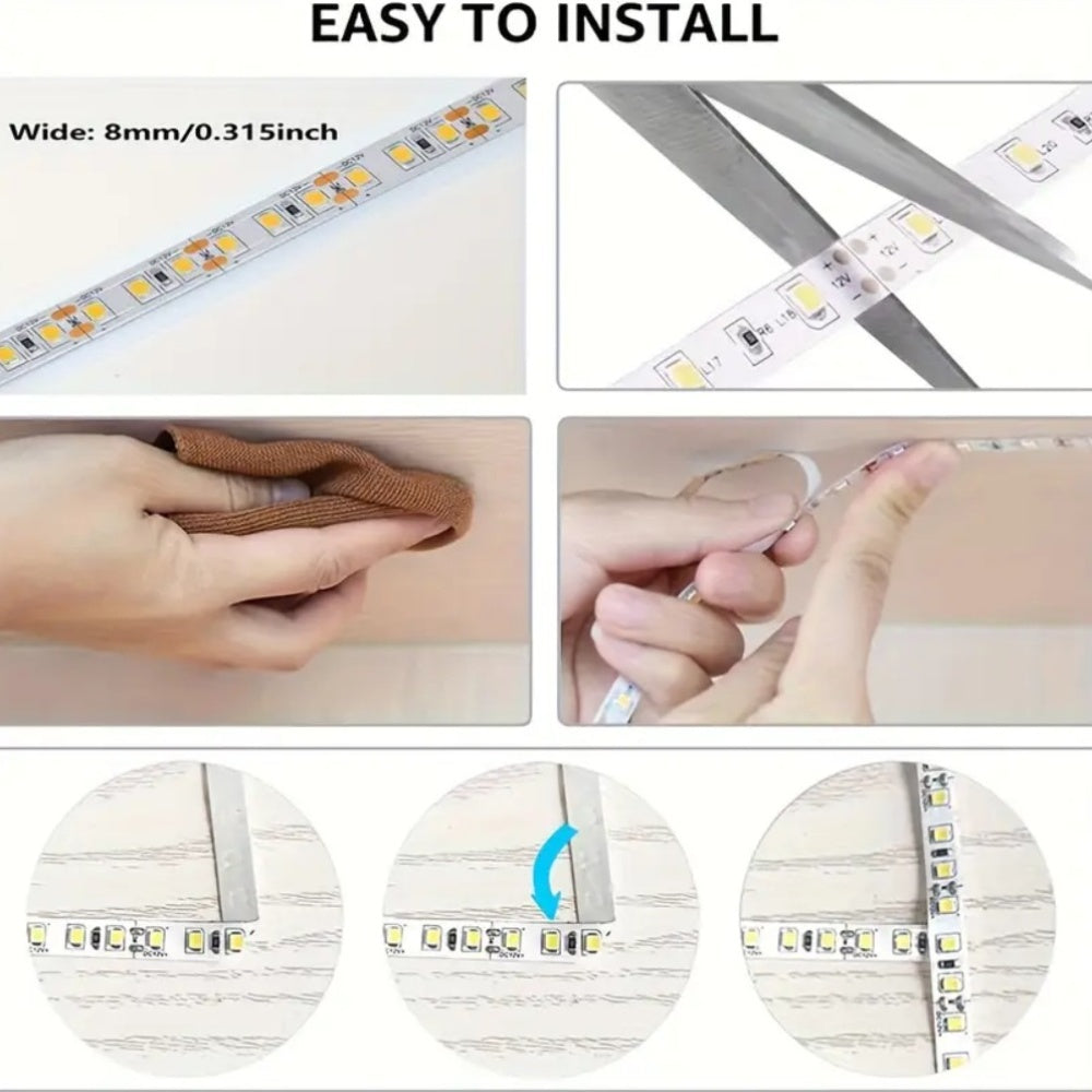 LQHZMYY 12V/24V LED燈條，3000K-6500K LED燈帶，櫥櫃下照明，樓梯，走廊，陽台，婚禮裝飾，室內樓梯照明，可裁剪且易於安裝