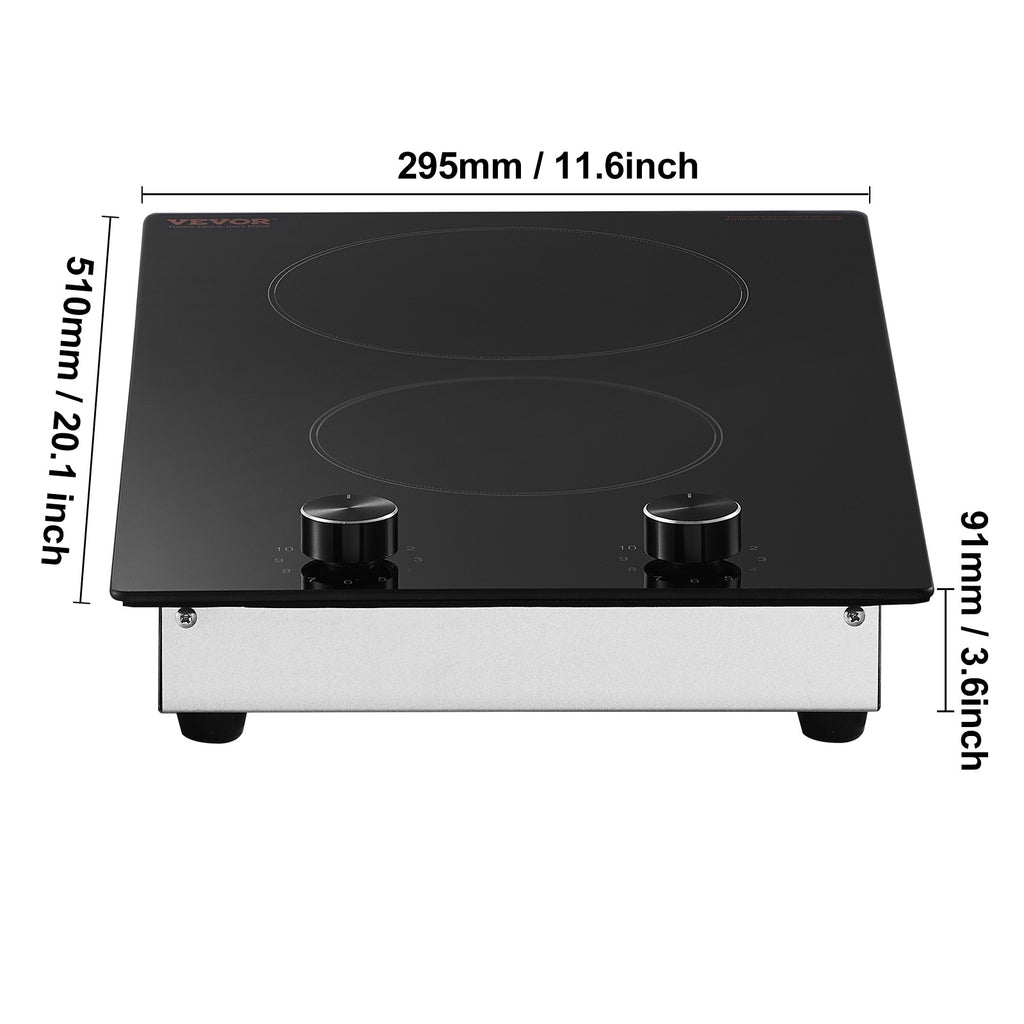 VEVOR Built-In Induction Cooktop Radiant Ceramic Stove 2 Burners 20.1 x 11.6 Inches