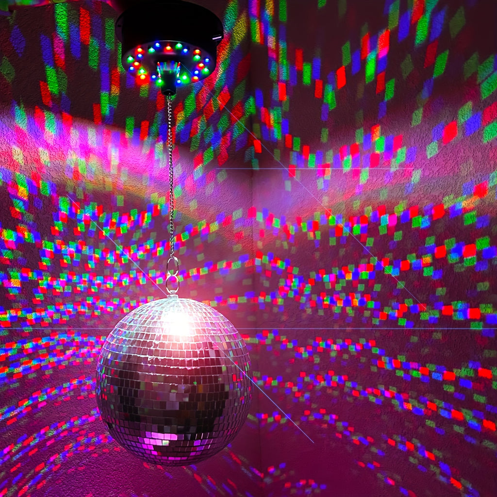 5 RPM--9 RPM 可调节镜面球旋转电机，带 24 RGB LED 灯，适用于 4 6 8 12 英寸迪斯科球（不含），用于派对装饰、DJ 团队、酒吧、夜店、KTV（USB 供电/电池供电）（不含镜面迪斯科球）