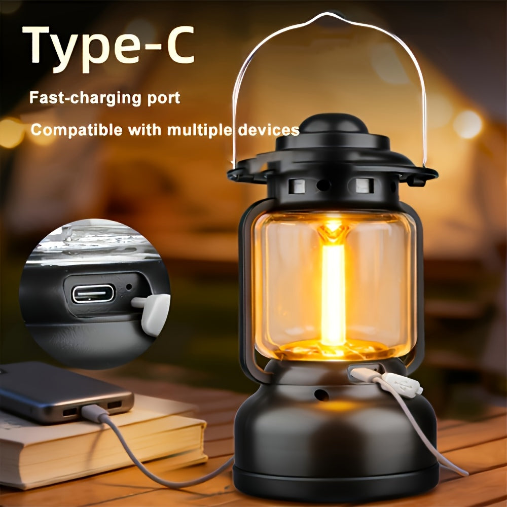 Rechargeable Vintage LED Camping Lantern, 7 Lighting Modes, Portable Outdoor Tent Light Flashlight, Emergency Lighting, Multi-use for Camping Hiking Travel Home