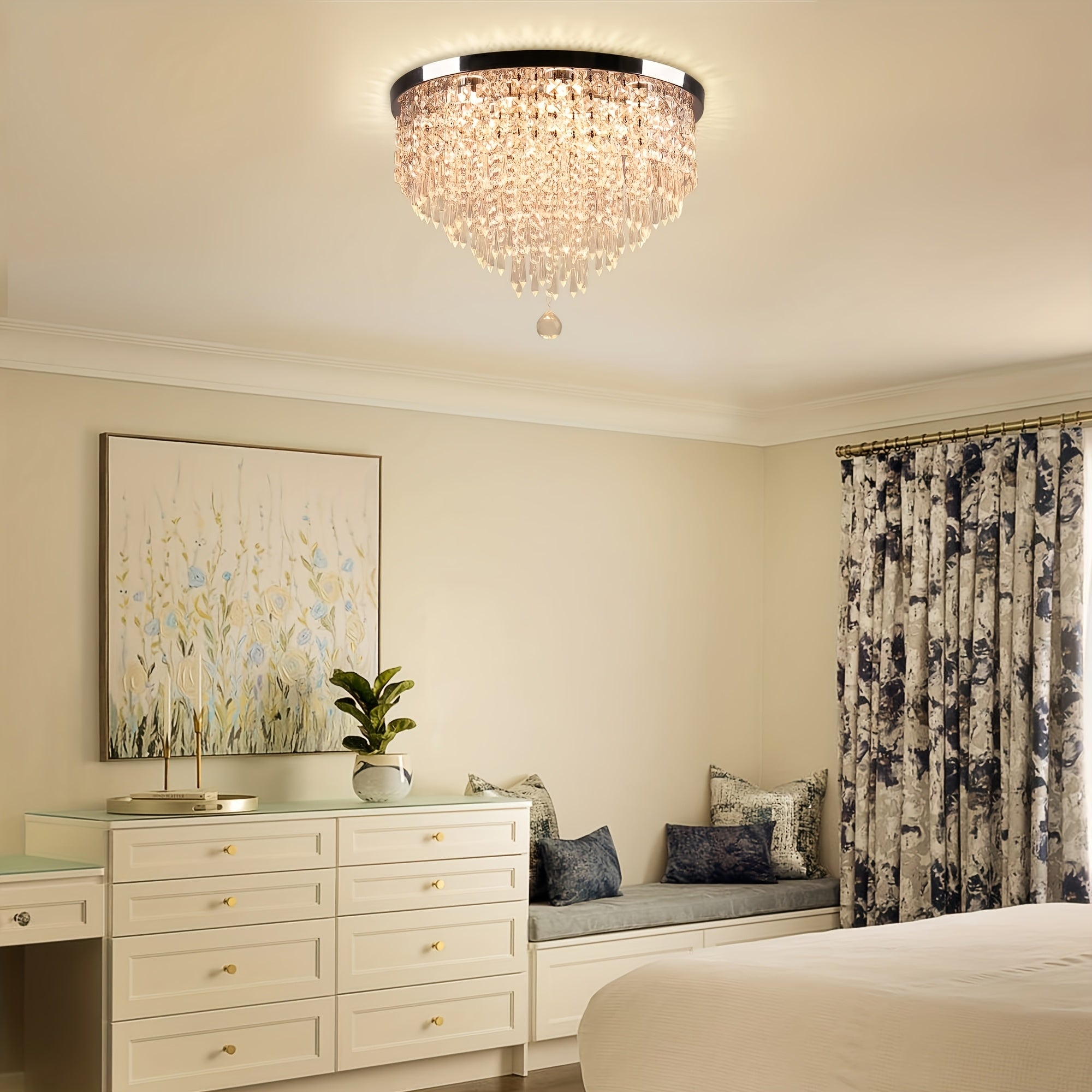 19.7-Inch Modern Crystal Chandelier LED Recessed Ceiling Light, Suitable for Dining Room, Bedroom and Living Room, Warm White Light