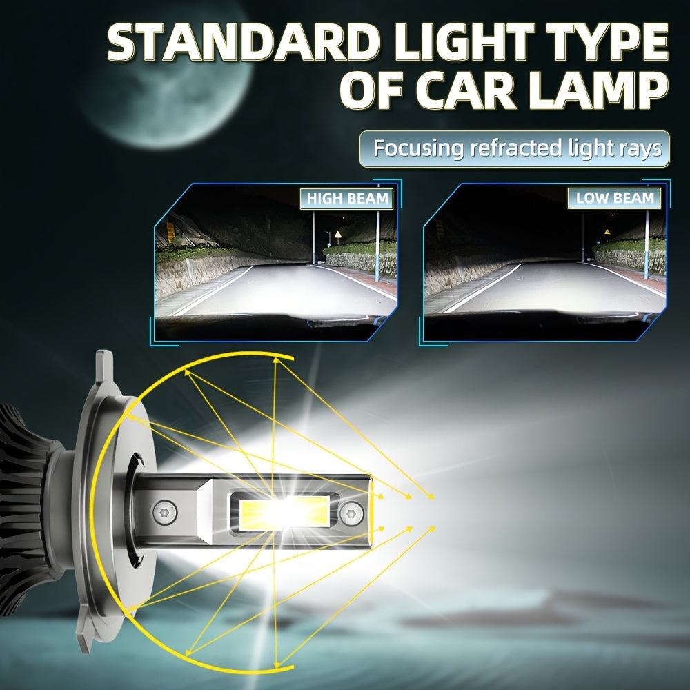 2个H4 H7汽车LED大灯，300W高功率60000流明，兼容Canbus及多种车型，包括H1、H11、H8、H9、HB3、9005、HB4、9006，12V 24V，配备6000K涡轮灯，适用于车辆，不含电池