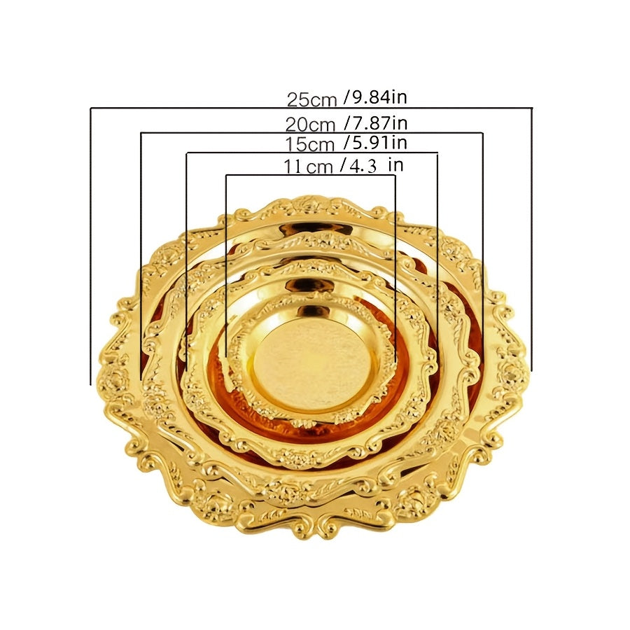 Set of 4 Metal Cake Plates, for Afternoon Tea, Serving Pastries, Snacks, Fruit, or as Decorative Jewelry Organizer (Not Food Contact)