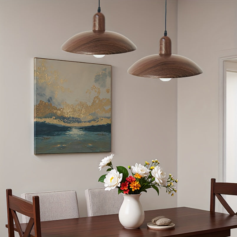 2PC walnut wood dome pendant light, modern adjustable pendant light, rustic farmhouse hanging pendant lighting, suitable for kitchen island, dining room, office... {bulb not included}