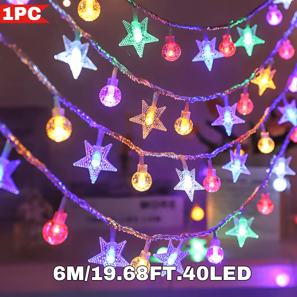 1件，40/20/10LED ，室内多色星星灯串，水晶球泡泡球灯串，星形和球形串灯，适用于卧室，婚礼，派个，墙壁装饰，生日，礼物，春季装饰，开学季，情人节，圣诞节，复活节，感恩节
