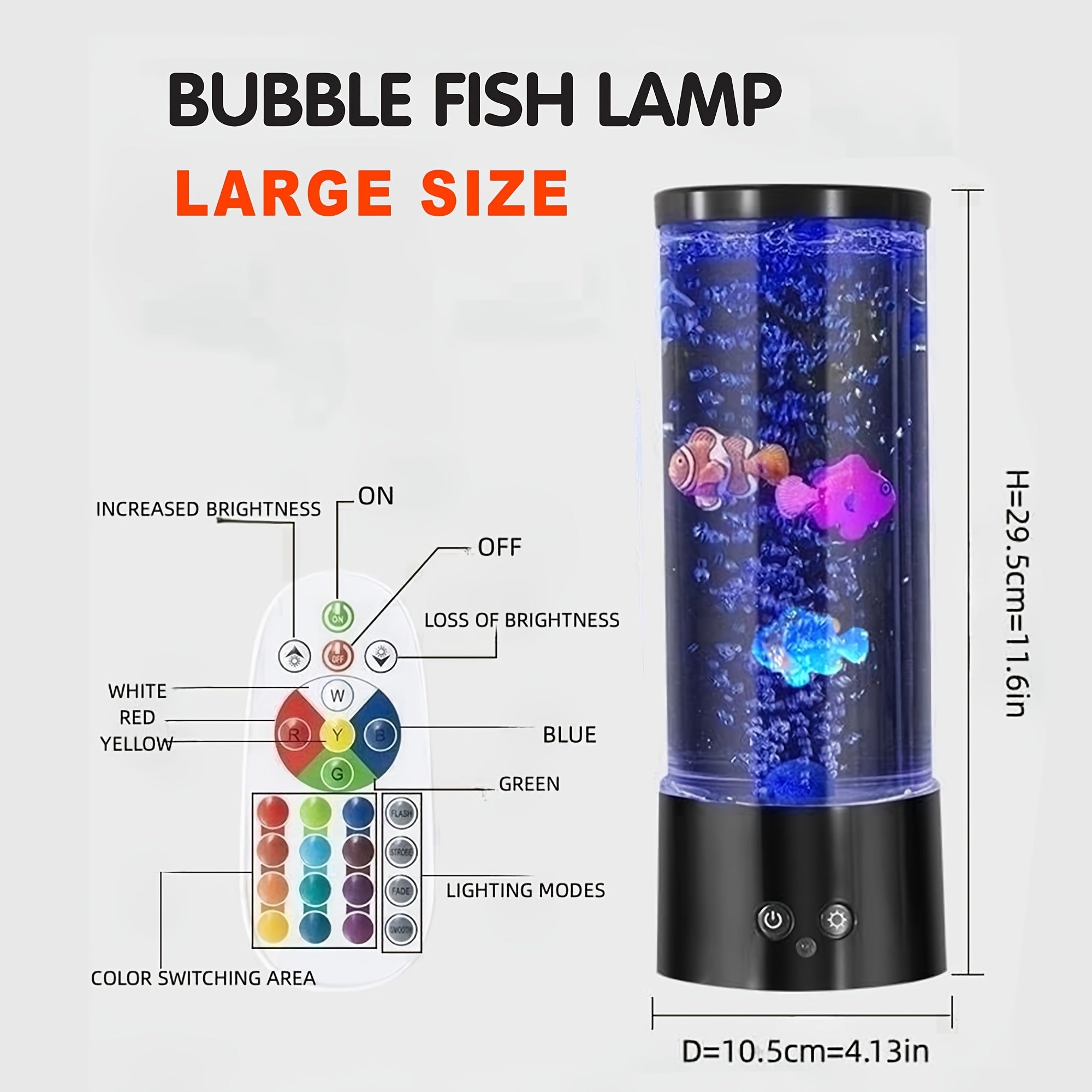 12-inch bubble fish lamp, bubble tube, jellyfish lamp, bedroom table lamp, 17 colors adjustable, multi-color changing aquarium light, with remote control, dual power supply, mood night light decoration