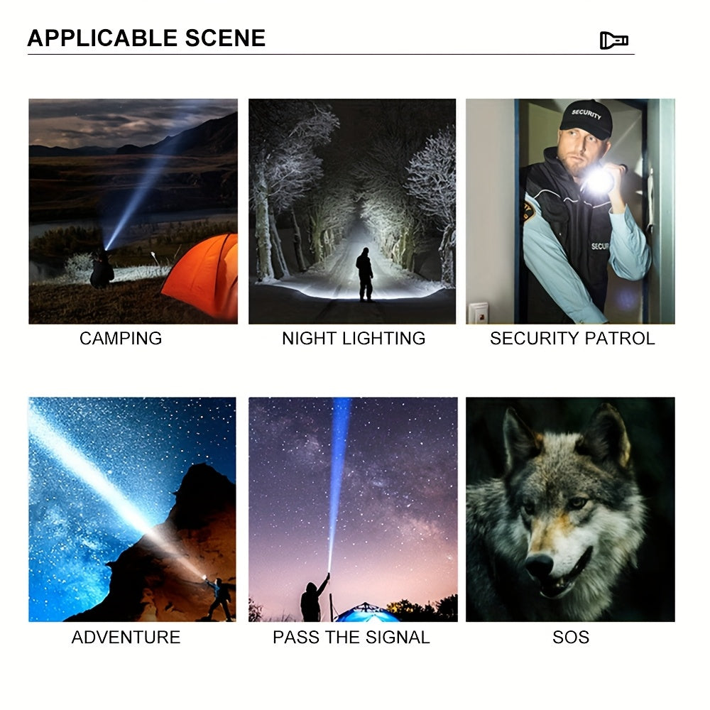 High-Power Digital Flashlight with Rechargeable & Zoom Functions, Ideal for Lighting Furniture & Kitchen Areas, as well as Emergency Situations, IP44 Waterproof Rating