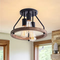 3-Light Metal Shade Wood Semi-Flush Mount Ceiling Light | Warm Glow Atmosphere Lighting, Suitable for Hallway, Bedroom and Kitchen, Modern Farmhouse Style Light Fixture, Living Room Chandelier, Rustic Decor, Oil-Rubbed Finish