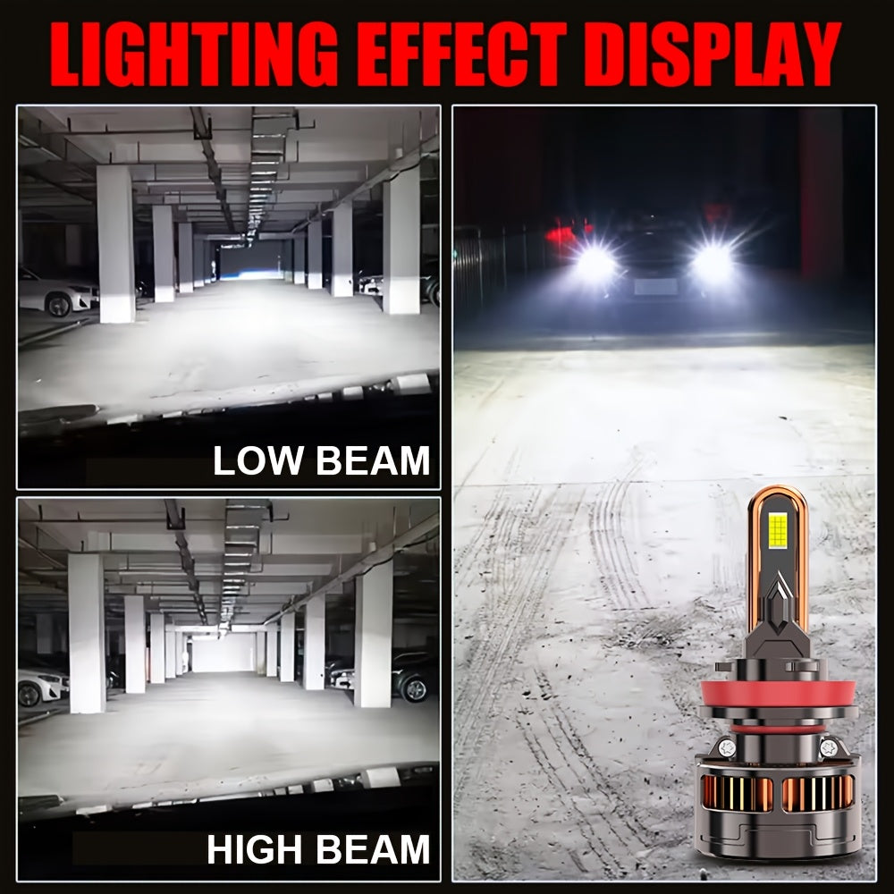 2pcs LED Car LED Headlight Bulbs, 7500K, 950% Brightness, 57200LM, Plug-and-Play, 300W, 9H1, H4, 9003, HB2, H7, H18, H8, H9, H11, H16, 9005, HB3, 9006, HB4, 9012, HIR2, Aluminum, 12-24V, 9570 CSP CHIP, No Battery Included