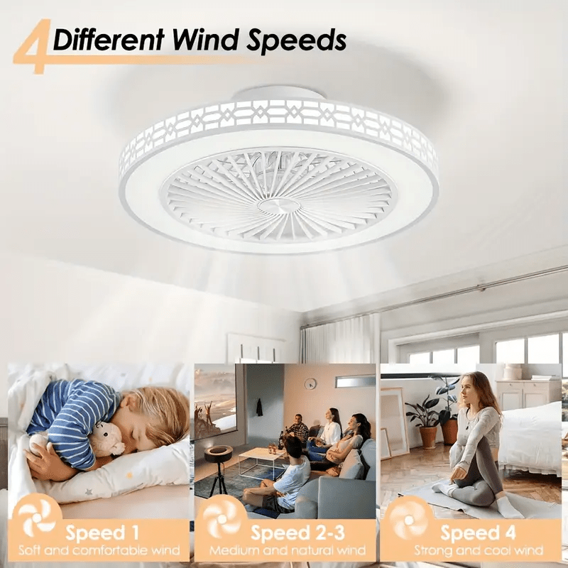 Modern Ceiling Fan with Light, 20" Low Profile Flush Mount, Dimmable LED Timed Enclosed Fan Light, 6 Speeds with Remote, for Bedroom, Living Room, Kitchen, Office