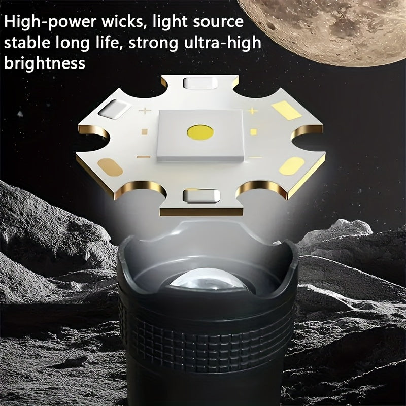 High Beam Long Range Flashlight, Super Bright Large Aperture Telescopic Zoom Torch, USB Rechargeable LED Searchlight, Drop-Proof Non-Slip Grip, Home Power Outage Emergency Light, Outdoor Tactical Flashlight, IP65 Waterproof