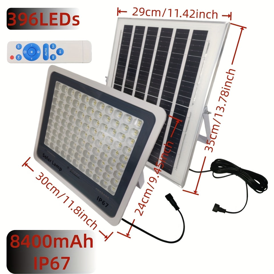 Solar Garage Light for Illumination, Wall Mount Light, Street Light, Flood and Search Light, Emergency Light - IP67 Rating, Remote Control Included, 177-Inch Cable, Perfect for Garden, Path, Courtyard and Hallway