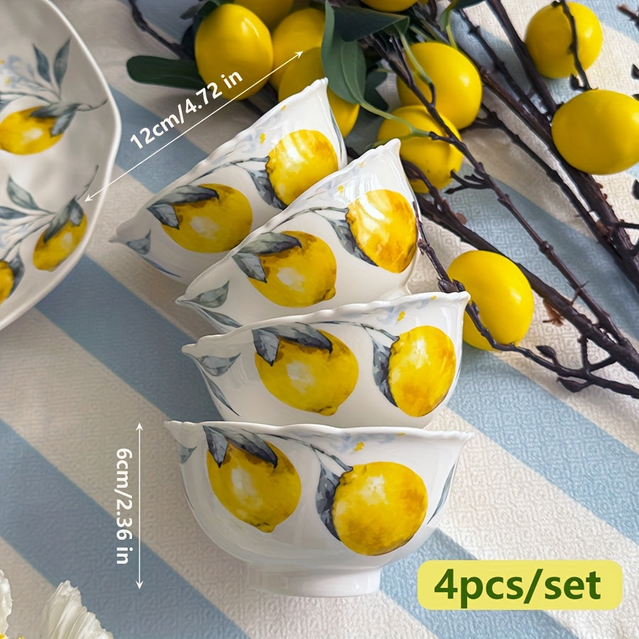 2/4pcs Lemon Pattern Ceramic Dinnerware – Rice Bowl, Cereal Bowl, Salad Plate, Fruit Plate, Steak Plate – Perfect for Restaurant, Hotel, Parties, Harvest Festival – Microwave Safe