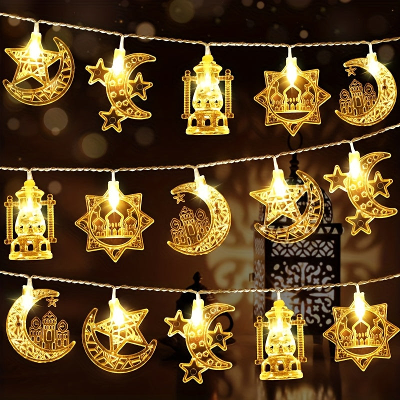 1 件 LED رمضان城月亮和星火油燈燈串，59.0 英寸/10LEDs，用于家庭室內牆燈，春夏節日和活動；適合穆斯林氣氛裝飾燈串節日派對氣氛裝飾燈串 - 電池供電