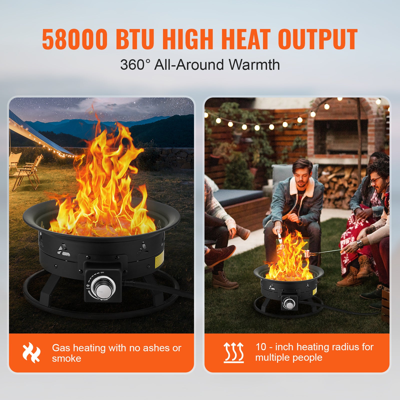 VEVOR Propane Fire Pit 19-Inch Outdoor Portable Gas Fire Pit Heater 58,000 BTU