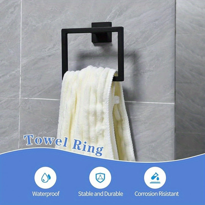 2/5/10/15-Piece Black SUS304 Wall Mount Bathroom Towel Rack &amp; Accessory Set - Includes 16" Towel Bar, Towel Ring, Tissue Holder &amp; Hooks, for Bath/Hand Towels, Matte Black Bathroom Hardware Set, Toilet Paper Holder, Towel Rack