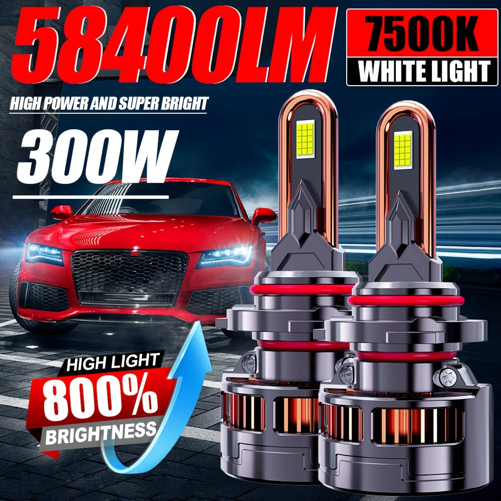 2pcs 58400 Lumens CANBUS Car LED Headlight Bulbs, 7500K Pure White Light, Compatible with H16/H11/H9/H8 9005/HB3 9006/HB4 9012/HIR2 Sockets, No Decoding Needed, 9570 CSP Chip, Easy Installation