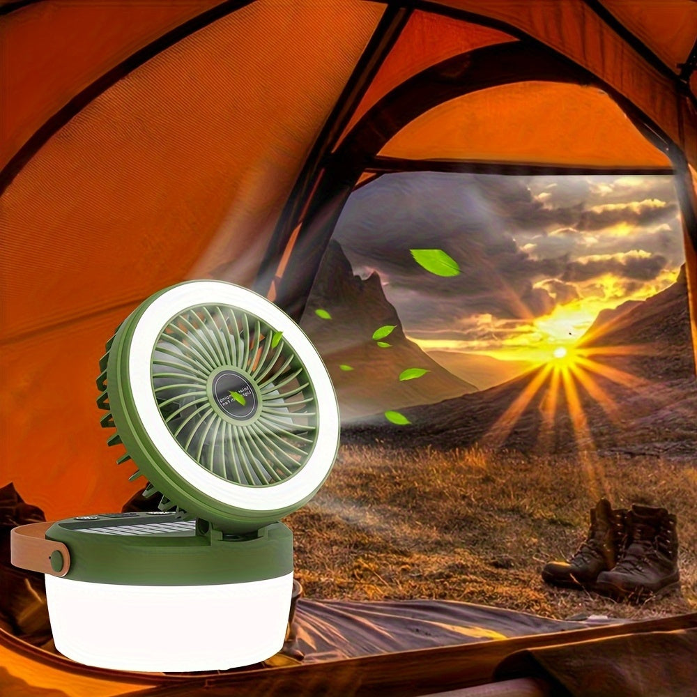 1pc Solar LED Light Rechargeable Outdoor Travel Fan Flashlight, New Portable Solar Camping Folding Fan Light, Desktop Camping Handheld Electric Lamp, USB Port Electronic Fan, Outdoor Camping Accessories