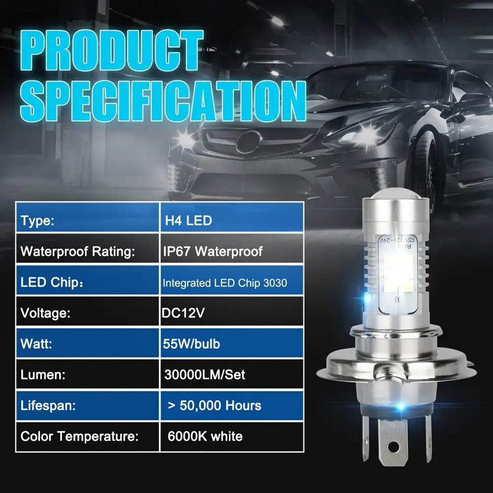 2-Pack H4/9003/HB2 LED Headlight Conversion Kit High Brightness Car Motorcycle Truck Fog Light Driving Light 6000K Color Temperature