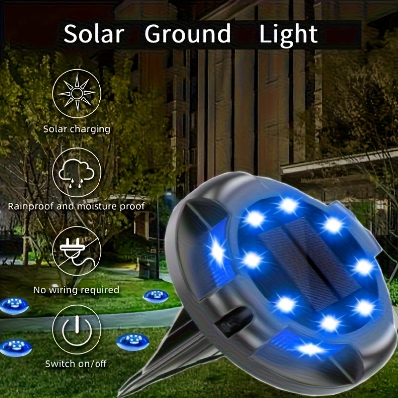 Blue Solar Outdoor Light Path Light 12-Pack, High Brightness Solar Ground Light Uplight Side Light, IP67 Waterproof Solar Deck Light, Suitable for Halloween Decoration