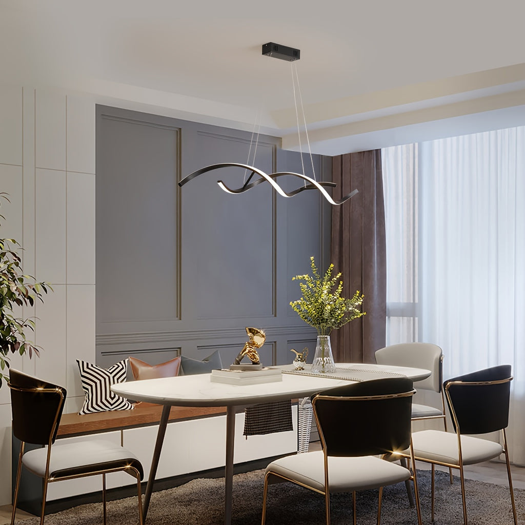 Qcyuui adjustable height hanging light fixture, modern pendant lighting adjustable wave-shaped flush-mount LED pendant light, with remote control, suitable for dining room, kitchen island, living room, kitchen lighting, home lighting
