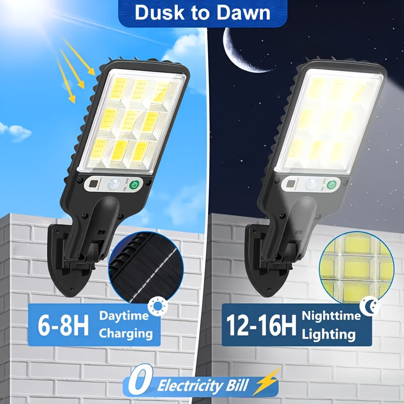 8/6/4 Pack Solar Street Light with PIR Motion Sensor, IP65 Protection Rating, 108 COB LED Security Wall Light with Remote Control, 3 Modes, Solar Searchlight Perfect for Garden, Courtyard, Porch, Garage Lighting
