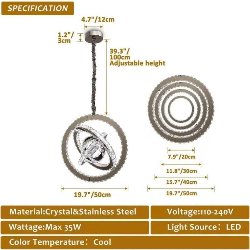 LED Crystal Chandelier, Classic Modern Style Pendant Light, LED Ceiling Light, Crystal and Stainless Steel Material, Suitable for Dining Room and Living Room (Cool White Light)