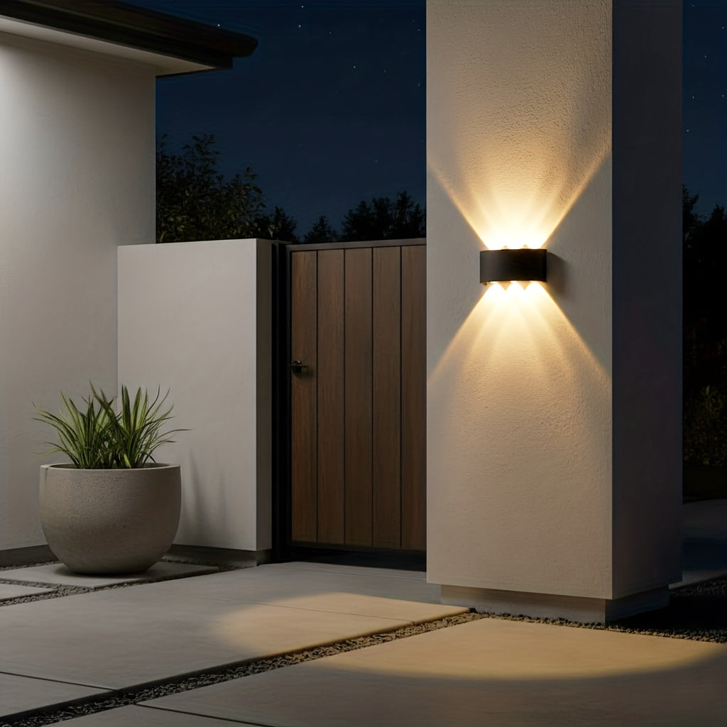 2 Pack LED Outdoor Wall Light Modern Aluminum Wall Lamp Up Down Light, Black Outdoor Fixture for Porch Garden Decoration (Warm/White Light)