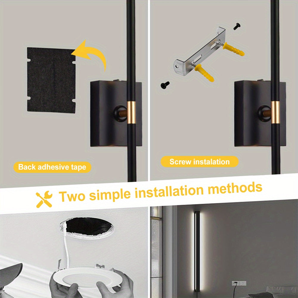 Battery-powered wall light set: 3600mAh rechargeable wall light with remote control, 360° rotatable cordless wall light decoration, suitable for TV/mirror bedroom living room, plastic base metal lamp tube