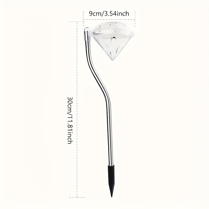 4 Pack Solar Diamond Shape Light Set, Designed for Outdoor Use with Rainproof Function. These LED Lawn Lights Feature Simple Semi-Flush Mount Installation with Stainless Steel Tube.