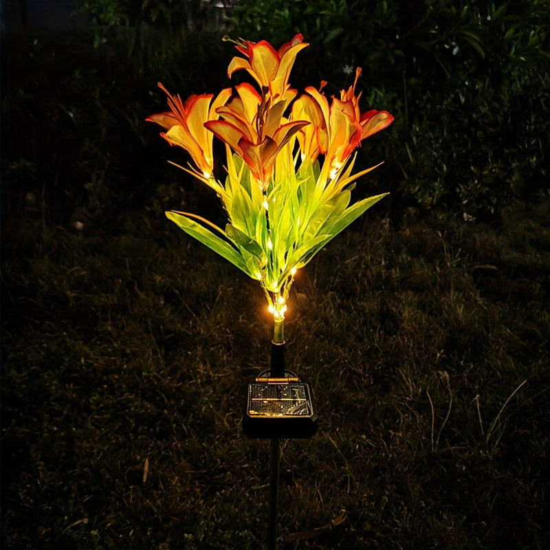 1-Piece Outdoor Solar Garden Light, Upgraded High Simulation 6 Lily Flowers, Spring, Autumn Decorative Solar Outdoor Light, Garden, Courtyard, Path, Lawn, Party, Holiday Decoration