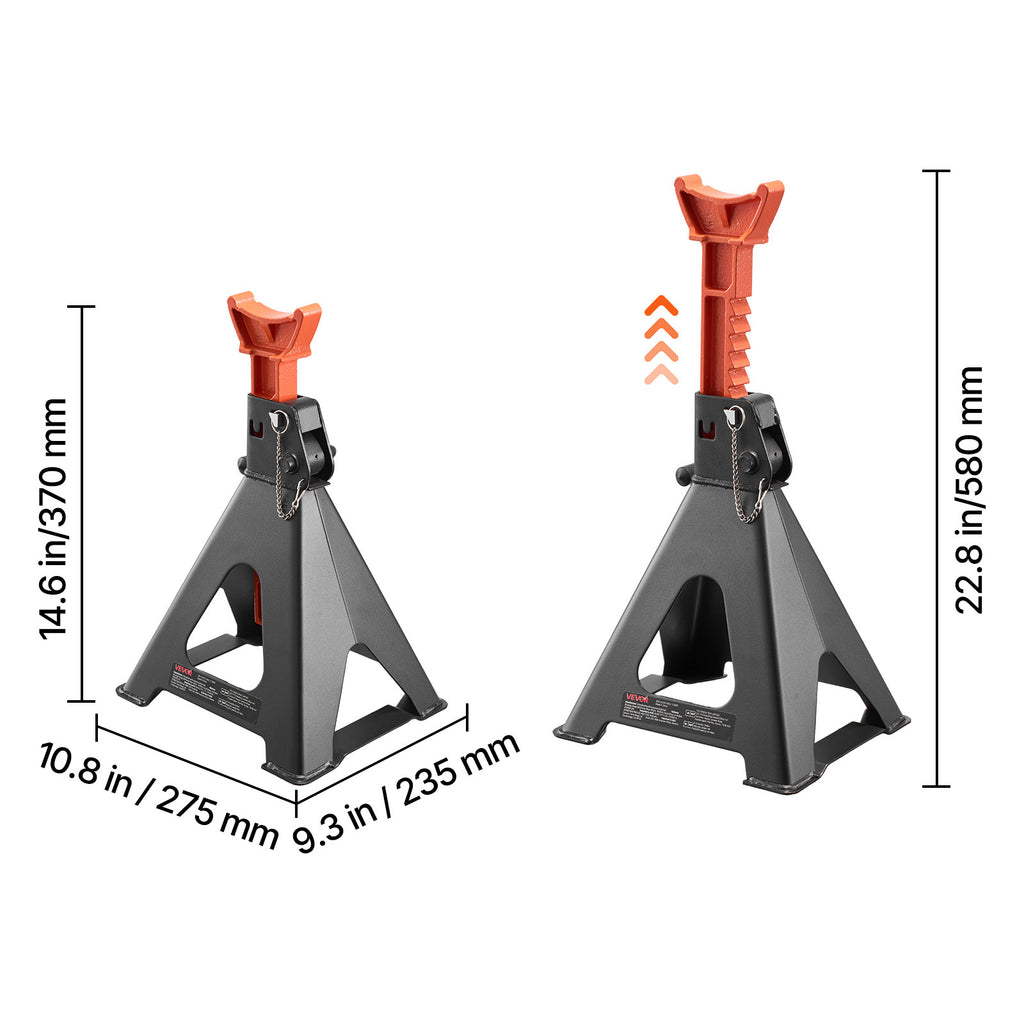 VEVOR Air Jack, 6 Ton (13,000 Lbs) Capacity, 14.6-22.8 Inch Adjustable Height, Heavy Duty Steel Air Jack Car Stand with Double Locking, for Lifting RVs, Small Trucks, Cars, SUVs, 1 Pair, Black & Orange