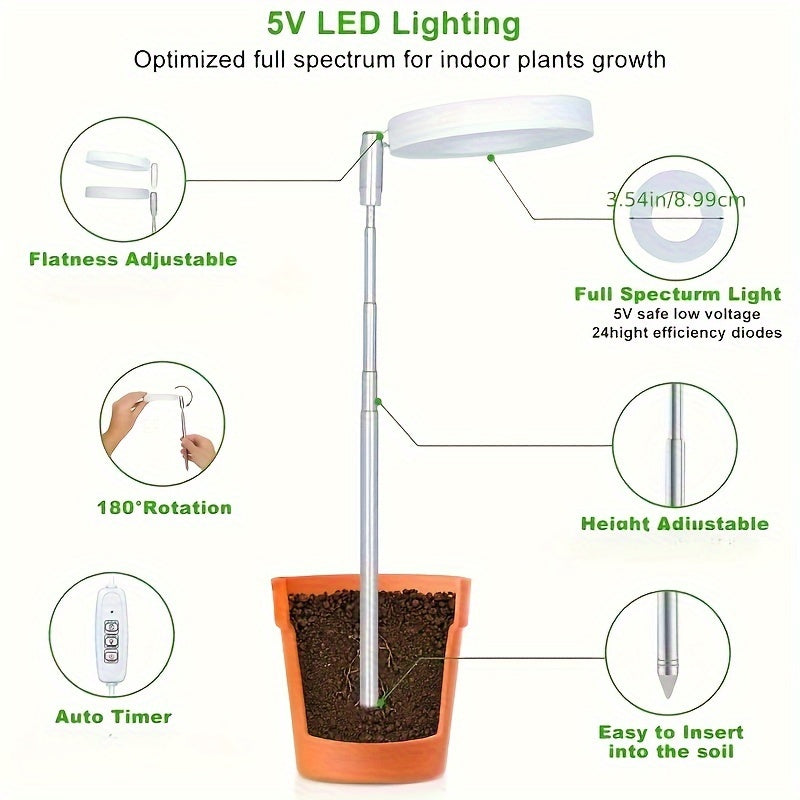 1/2/3/4-Pack Full Spectrum LED Plant Grow Light, 4 Dimmable Brightness Levels, Timing & Height Adjustable, USB Powered, Healthy Grow Lighting for Indoor Plants, Perfect Christmas Gift