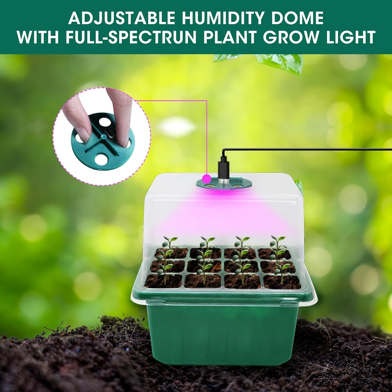 6-Pack Self-Watering Seed Starter Tray Kit with Grow Light & Humidity Dome, 72-Cell Reusable Plastic Germination Tray for Indoor Gardening Seedling Transplant
