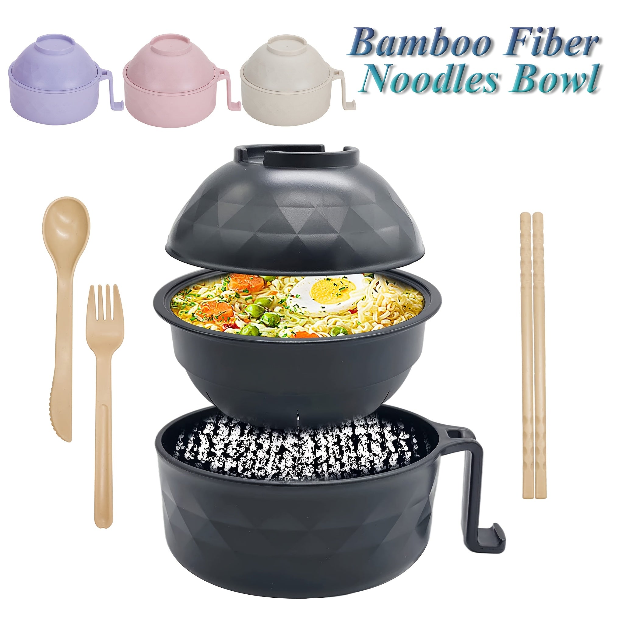 New Microwave-Safe Plastic Ramen Bowl Set – Instant Noodle Soup Cup with Chopsticks, Essential for Dorm Fast Food, Dishwasher Safe, Perfect for Home, Outdoor Picnics & Parties