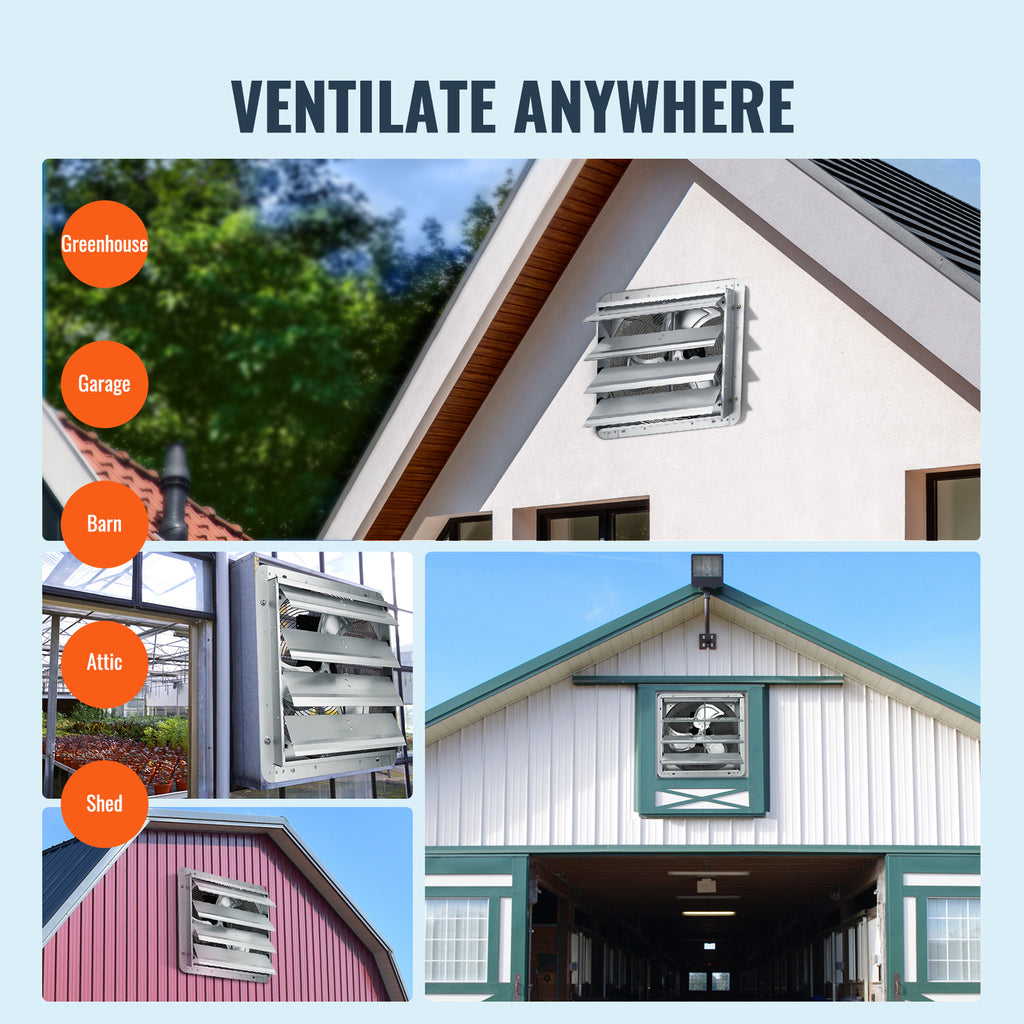 VEVOR 10''/16''/24'' Fan Shutter Exhaust Fan, Aluminum Wall Mount Attic Fan with AC Motor, Ventilation & Cooling for Greenhouse Garage Shed Store